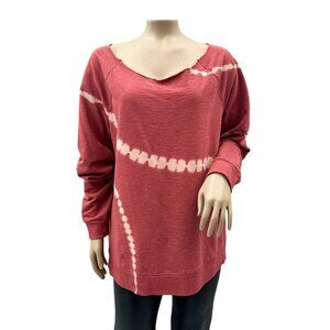 Custom Tie Dye Red Slouchy Scoop Neck Long‎ Sleeves Everyday Sweatshirt Women L